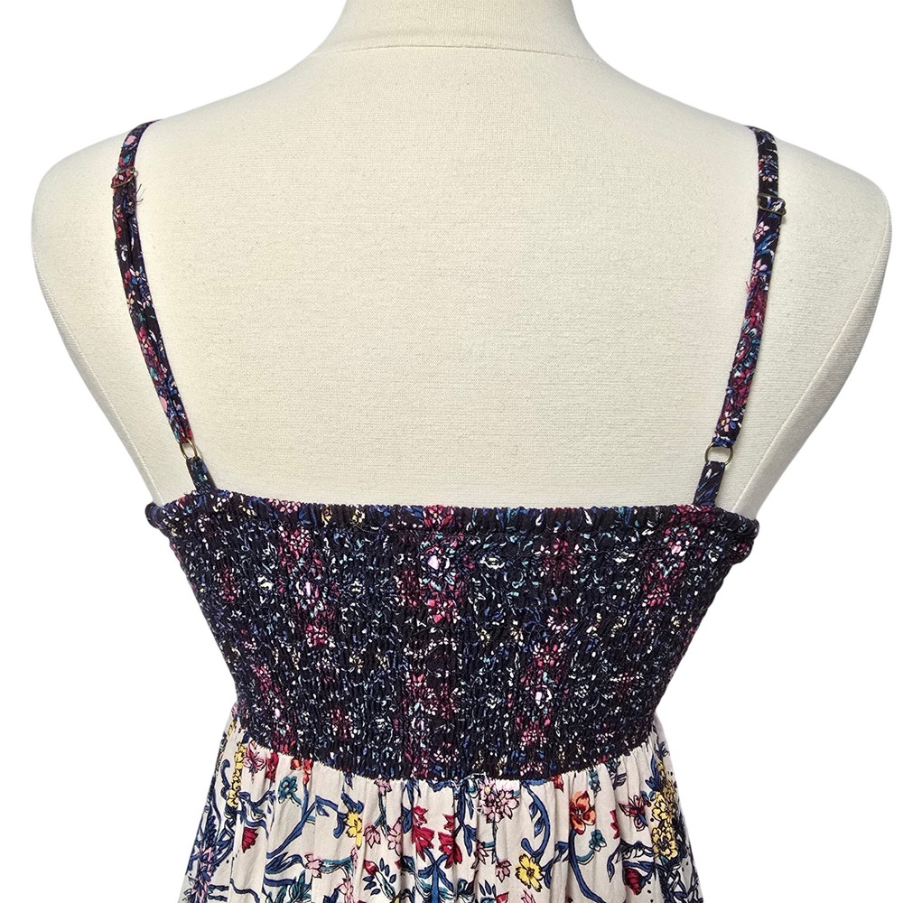 Angie Boho Floral Maxi Dress Medium Smocked Lace Trim Straps Flowy Festival Mix - Picture 7 of 14